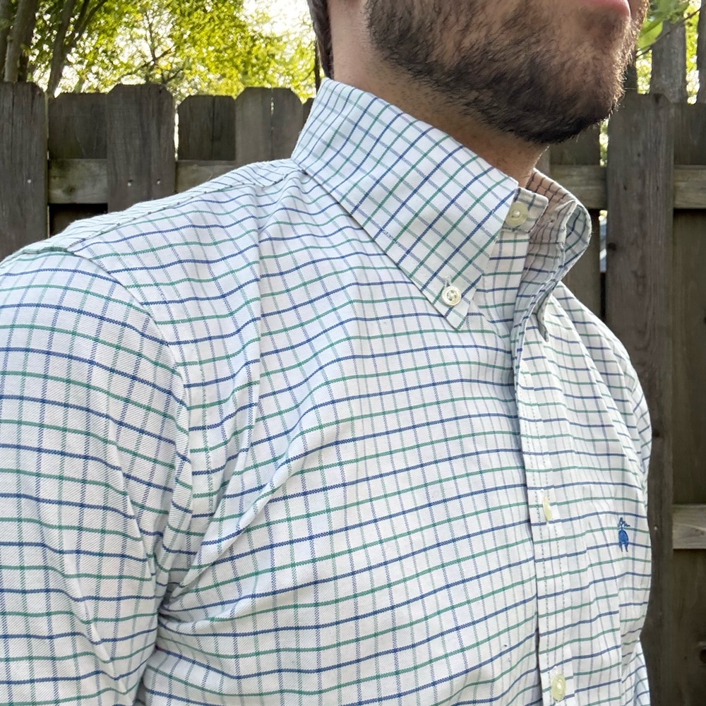Brooks Brothers Men's Checkered Shirt - White, Green, and Blue - Picture 2 of 4